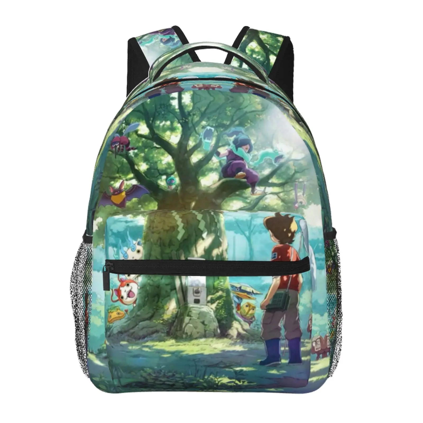 Yo-kai Watch All-Over Print Backpack Large Capacity Yo-kai Watch Outdoor Daypack for Hiking Field Trips Daily Commute, Cartoon Casual Yo-kai Watch Merch Laptop School Bag for Teens Adults & Gift Giving
