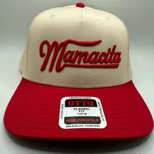 Mamacita 3D Puff Embroidered Design Hat - Red and Beige Color, Classic Fit, Mid Profile, Maximum Comfort