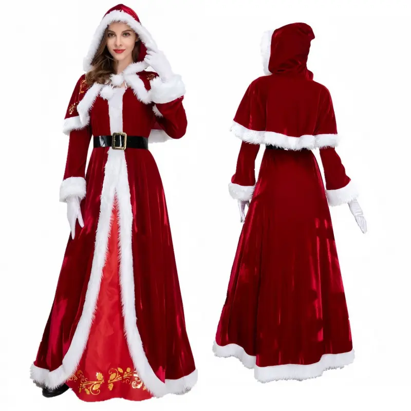 2025 New Couple Christmas Costumes Men and Women Santa Claus Costumes Printed Christmas Stage Performance Set