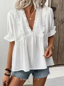 Women's Plain Basic V Neck Blouse Shirts, Casual Short Sleeve Fit Top for Summer, Women's Clothing for Daily Wear