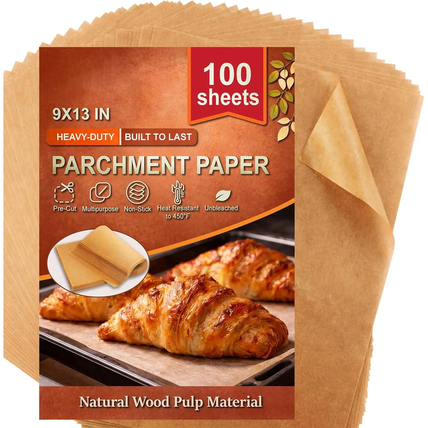 QUSEVOO Parchment Paper Sheets, 9x13 Inch Non-Stick Precut Unbleached Parchment Paper for Baking, Grilling, Air Fryer and Steaming, Perfect for Cookies, Bread, Cakes and More, 100PCS, Bakeware, Non-Toxic Non-Stick Parchments