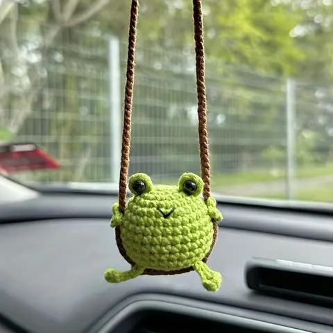 Car Hanging Accessories for Rear View Mirror,Cute Crochet Frog Car Decor,Boho Positive Animals Charm,Hand-Made Kitchen Office Ornament, Funny Interior Aesthetic Pendant for Women (Green) : Automotive