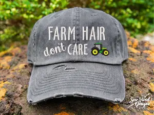 Farm Hair Don't Care Hat | Distressed Baseball Cap OR Ponytail Hat | Farm Girl Hat | Cowgirl | Tractor Hat | Farm Life Hats for Women