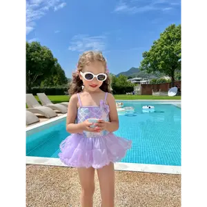 Children's Mermaid Swimsuit 2025 Hot Spring Girls' One-piece Skirt Swimsuit No-sleeve Tulle Pastel Strap Swimsuit for Beach Summer Swimming Swimwear