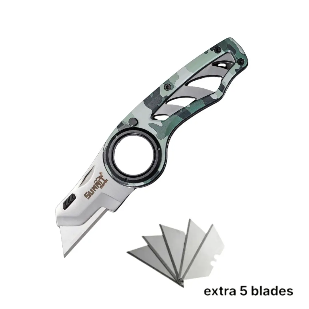 EDC Folding Utility Knife Camouflage Edition,Compact,Box Cutter, 5 PICS SK5 Blades replacement, Lightweight,Aluminum Handle,Belt Clip,knives for men,3 Lock Positions, Anti-Slip Finger Loop Grip, Home tools and gadgets,navajas para hombres trabajo outdoorf