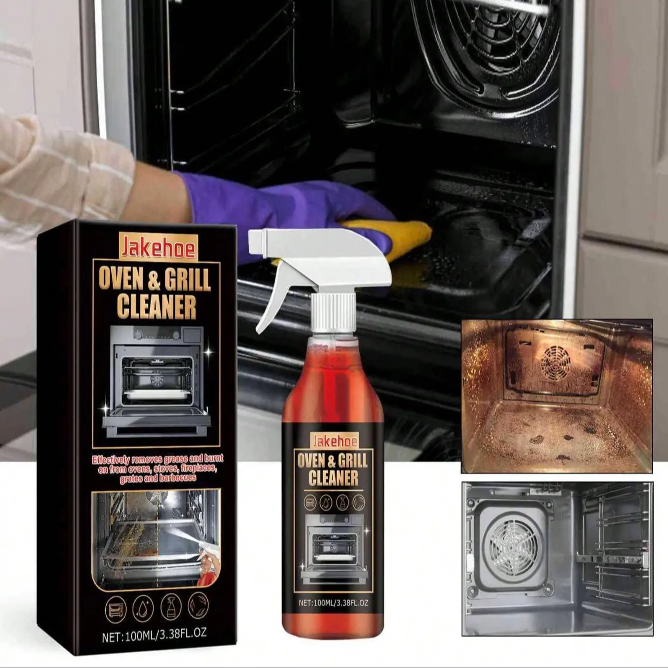 Powerful Grease Remover Oven Cleaner Spray, Odor Eliminator and Degreaser, Specifically for Grills and Air Fryers, Kitchen Utensils, Cleaning Spray, Heavy Duty Cleaner, Stove Oven Cleaner, Household Cleaner, Liquid Grease Remover