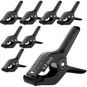 Backdrop Clamps Clips - 4.5in - Spring Clamps for Backdrop Stand, 8 Pack Black Heavy Duty Plastic Muslin Photo Clamp for Photography Photobooth, Balloon Arch, Woodworking