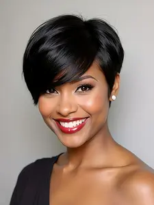 pixie cut natural black color pixie wig 150% Denisty pixie cut Soft Human Hair wigs for women short straight daily party cosplay use wig machine made