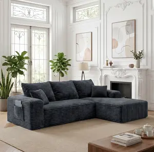 Pride Month Modern Luxury Stylish L-Shape Sectional Couches, Soft & Cozy Corduroy Cloud Couch, Boneless Modular Sofa with Chaise and Movable Ottoman, Ideal for Living Room, Bedroom, Home & Apartment, No Assembly Required, Gray, Ships in 2 Packages couches