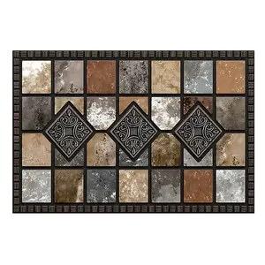 Trendy Traditional Tile Design Non-Slip Rectangular Doormat - All-Weather Material Outdoor Rug for Entrance, Garden, Stylish Household Textile Decor