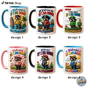 3D Effect Mug Collection Y’all Mind If I Do Some Lollygagging, Funny Raccoon Coffee Mug Set for Relaxed Country Humor Fans