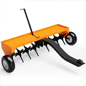 GAOMON 48-Inch Tow Behind Lawn Plug Aerator with Universal Hitch, Lawn Aerator Tow Behind with Steel Tines,Tray and Inflatable Wheels for Gardens, Lawns and Farms, Orange