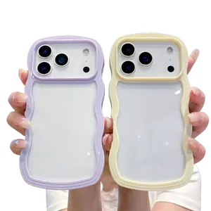 1PC New Wavy Edge Clear Phone Case, Shockproof Anti-Drop Cover with Full Camera Guard, 5 Trendy Colors for iPhone 17 16 15 14 13 12 11 Pro Max & iPhone Air / iPhone 17 Phone Case, Perfect Gift