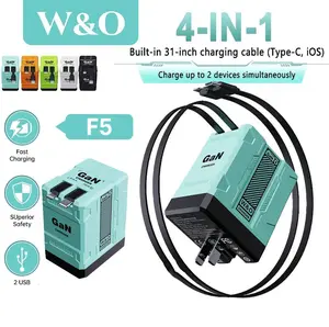 Live 2026 W&O 4-in-1 120W 2026 GaN Fast Charger, Retractable 35in Type-C & Lightning Cable, Retractable Scalable Super Fast Charger Module，Eight-level protection, FoldableDesign, portable charger, One Charger for All Devices compatible/All Smartphones