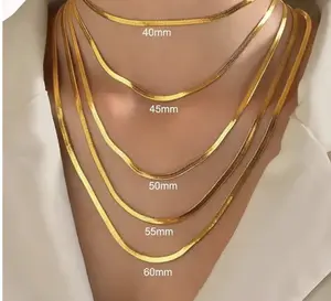 Herringbone Necklace 925 Sterling silver 18K Gold 4MM Flat chain Necklace for Women Luxury Fine Jewelry