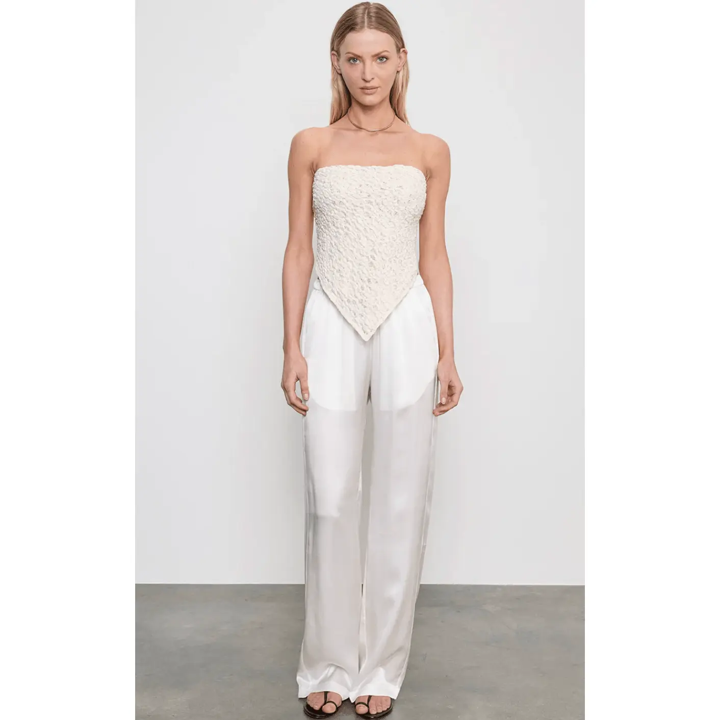 Enza Costa Puckered Lace Scarf Top in Off White