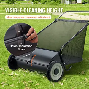 Push Lawn Sweeper, 26 Inch Leaf & Grass Collector, Strong Rubber Wheels & Heavy Duty Thickened Steel Durable To Use With Large Capacity 7 Ft3 Mesh Collection Bag, 4 Spinning Brushes