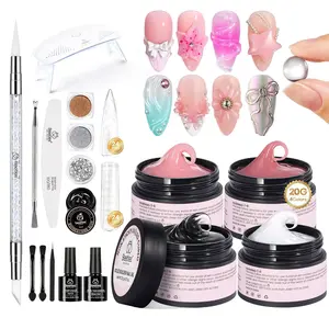 Beetles Solid Builder Gel for Nails, Clear Pink White Hard Gel for Nails 3D Sculpting Gel Non-Sticky Hand Carving Gel Nail Glue Extension Gel with Mold Chrome Nail Powder Tools Salon DIY Dealsforyoudays