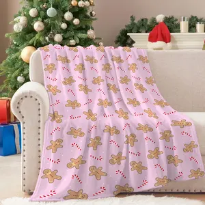 1pc y2k gingerbread man blanket, Cozy blanket throw, comfortable soft flannel warm blanket, cane candy printed thick shawl blanket, suitable for Christmas sofas, beds, cars, rooms, offices, parties, camping blankets, Christmas gift blanket