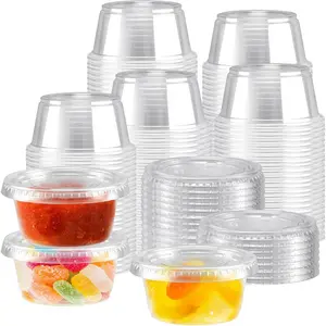 400 sets 2 oz Disposable Plastic Portion Cups with , Sturdy Jello Shot Cups, Souffle Cups, Clear Plastic Containers with  for Salad Dressing,Condiment and Dipping Sauce