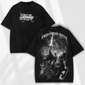 Fortis Fortuna Adiuvat Shirt – Vintage Gothic Latin Quote Tee, Washed Faithcore Streetwear
