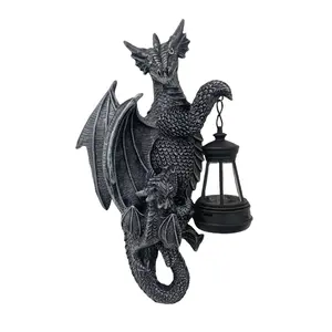 Epic Dragon Guardian Solar Lantern Statue - Mother & Baby Dragon Resin Outdoor Decor for Garden, Patio, Yard - Gothic Fantasy Home Ornament
