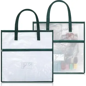 2 Pack 17.7 Inch Sew Project Bag Needlepoint Project Bag Quilting Embroidery Craft Organizer Storage Bags with Handle and Pocket Zippered with Tools for Art Craft Knitting Quilting Stitching