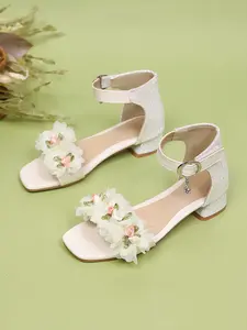 New Girls' Floral Princess Glitter Decorated Sandals, Elegant Square Toe, Chunky Heel, Perfect for Birthday Parties, Stage Performances, Holiday Gifts