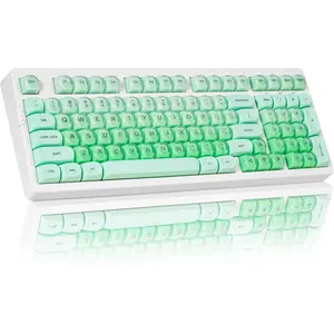 ZH980 Foundation Mechanical Keyboard,95% Green Creamy Keyboard with Number Pad,Girly Gaming Keyboard Full Size,Cute Jelly MOA Round Translucent Clear Keycaps,Creamy Sounding Linear Switches