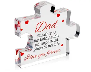 VELENTI Engraved Acrylic Block Puzzle Birthday Gifts for Dad 3.35 x 2.76 inch - Cool Dad Presents from Daughter, Son, Mom - Heartwarming Men Birthday Gift, Ideas