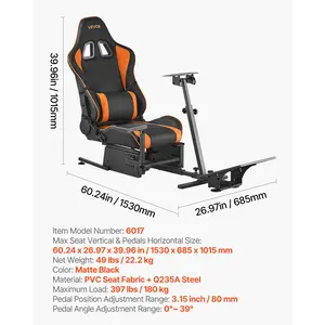 VEVOR Racing Wheel Stand, Heavy-Duty Simulator Cockpit Steering Wheel Stand, Fit Logitech G25, G27, G29, G920, G923, Thrustmaster T300RS, TX F458, T500RS, T3PA-PRO (F1/GT) and CSR Pedals
