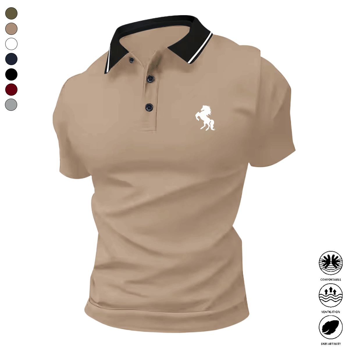 Men’s Short-Sleeve Athletic Woven Top Polo Shirts (Pack of 7) - Turn-Down Collar, Printed/Solid Color Options, Skin-Friendly, Breathable, Wrinkle-Resistant Polyester, Soft, Sweat-Ventilated, Versatile Menswear for Daily Commuting, Outdoor Activities