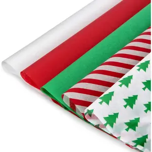 Christmas Tissue Paper  Wrapping Paper, 120 Sheets, 13.5" X 19.5", White, Red, Green, Red Stripe, Christmas Trees Design