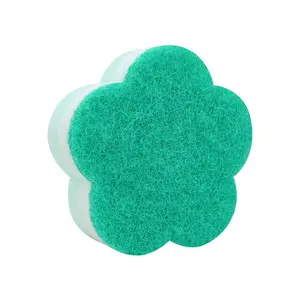 Korean Design Floral Pattern Composite Dishwashing Sponge, Kitchen Stain Remover Scrubber, Home Care Cleaning Tool