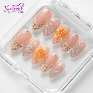Voxinail Lab | Peach Glaze Shell | Handmade Almond Press-On Nails | Reusable, Long-Lasting