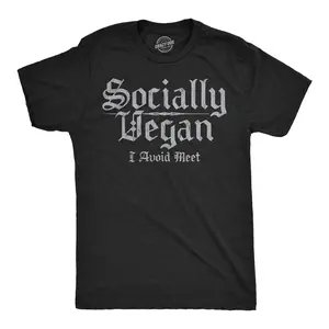 Mens Funny T Shirts Socially Vegan I Avoid Meet Sarcastic Graphic Novelty Tee for Men Mens Funny T Shirts Cool Vintage Fashion T-Shirt Gift Classic Menswear Sarcastic Apparel for Men Funny Introvert Short Black -