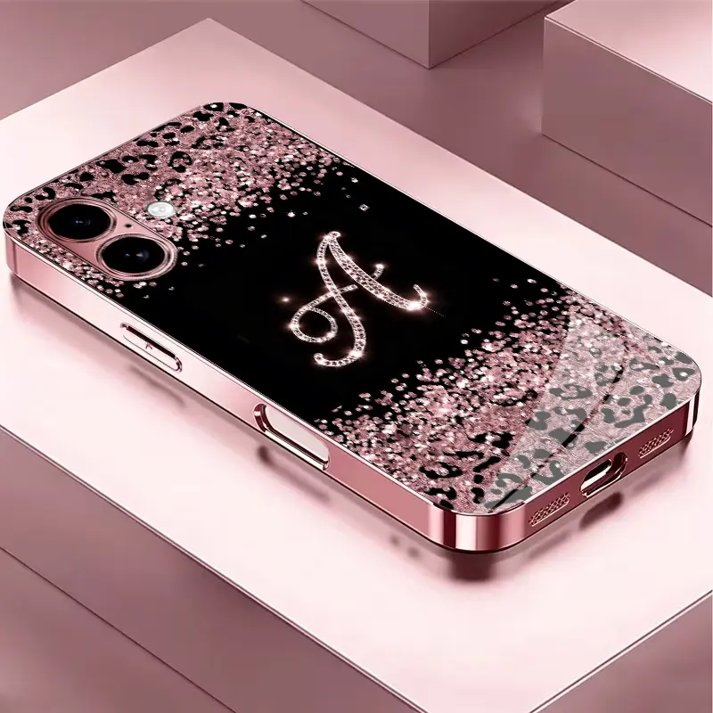 Suitable for [iPhone 16] Women's high-end phone case，electroplated glass phone cases,printed pattern; not a 3D diamond design.—big sale now on; choose from all 26 letters.YM99