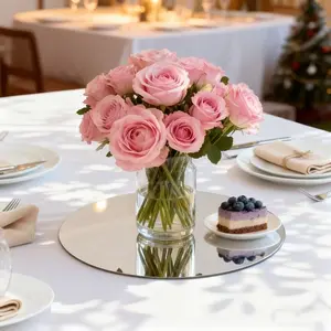 5-piece set, 25cm circular acrylic mirror tray, wedding desktop decoration, birthday party candle placement tray, non fragile and detachable, suitable for home decoration and party decoration