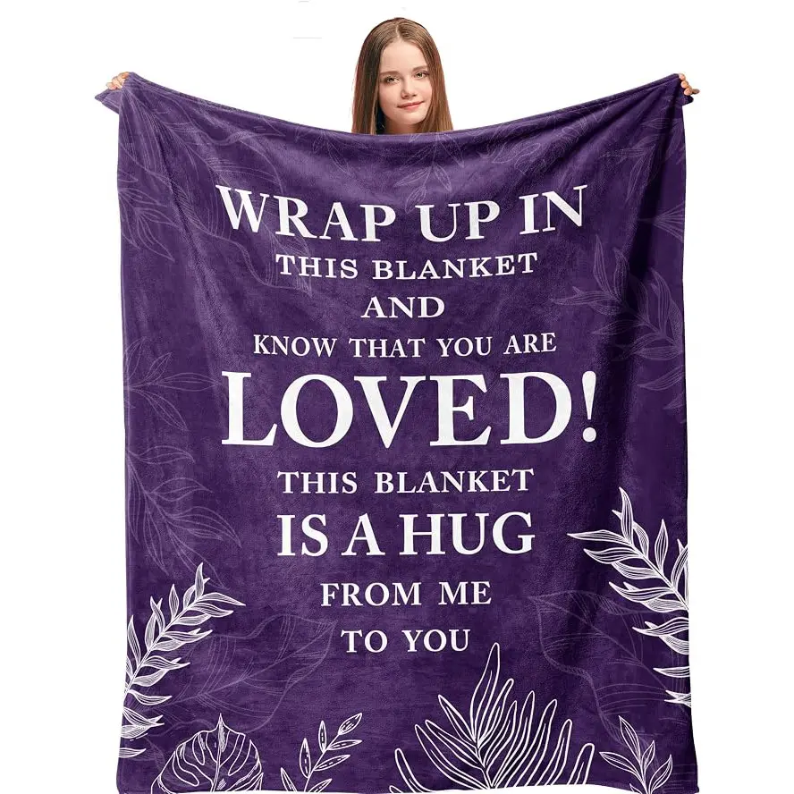 hug blanket,purple throw blanket,inspirational blanket,get well soon gifts,care package,comfort blanket,plush flannel blanket,thinking of you gifts,encouragement gifts,couch blanket