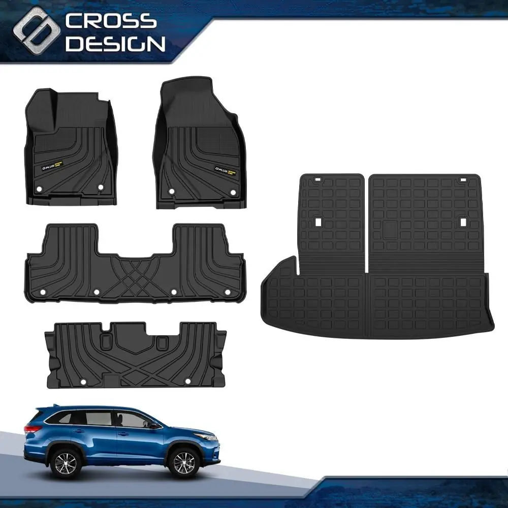 CROSSDESIGN Pre-Cut TPE Material Car Floor Mats & Trunk Cargo Liners for 2014-2019 Toyota Highlander 7-Seat, Automotive Interior Protection Accessories