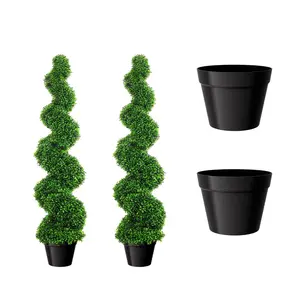 5FT Artificial Boxwood Spiral Topiary Tree, Faux Potted Plant with Replaceable Leaves, Indoor Outdoor Porch Garden Decor, Year-Round Greenery Fake Topiary
