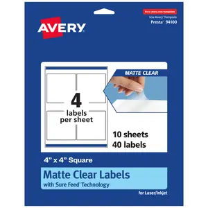 Avery Matte Clear Labels,  4" x 4" Square