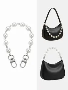 Faux Pearl Bag Chain Strap Silver Metal Decorative Purse Chain for Shoulder Bags Top Handle Mini Bags Handbag Accessory