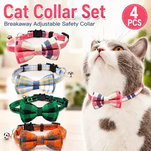 Cat Collar Kitten Collars with Bell and Bow Tie  Breakaway Adjustable Safety Cat Collar