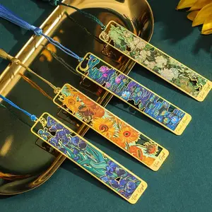 Retro Floral Painting Metal Bookmarks, 4-Pack Hollow Bronzing with Tassel, Elegant Stationery Book Accessories for Book Lovers