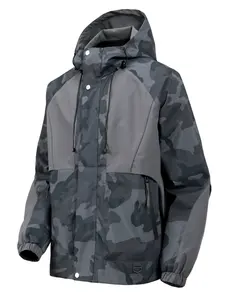 Men's Colorblock Hooded Jacket Spring & Fall, Windproof Waterproof Outdoor Casual Outerwear, Fitted Patchwork Fashion Coat