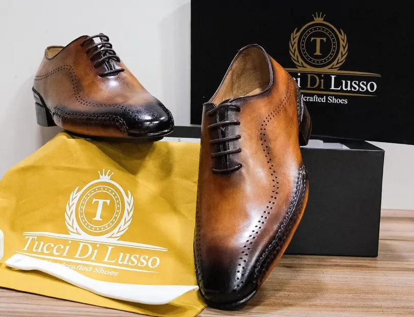 Buy Tucci Di Lusso Mens Burnished Brown handmade Italian leather luxury lace-ups oxford dress shoes