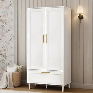 59.8''  Armoire Wardrobe Closet with 2 Doors,Drawers and Hanging Rail, Wooden Closet  Wardrobe Cabinet for Bedroom