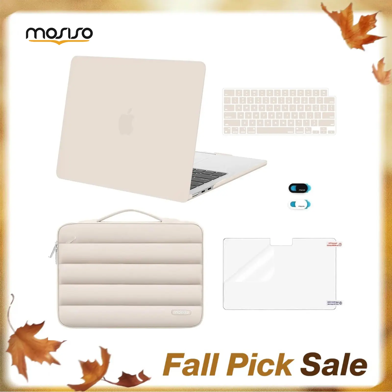 MOSISO Plastic Solid Flexible Hard Laptop Case Bundle for 13.6 inch MacBook Air (2026 M5,2025 M4,2024-2022 M3/M2;A3449,A3240,A3113,A2681) - Anti-Slip Travel Puffy Bag, Keyboard Cover, Webcam Cover, Screen Protector, Bottom Ventilation for Multi-Protection