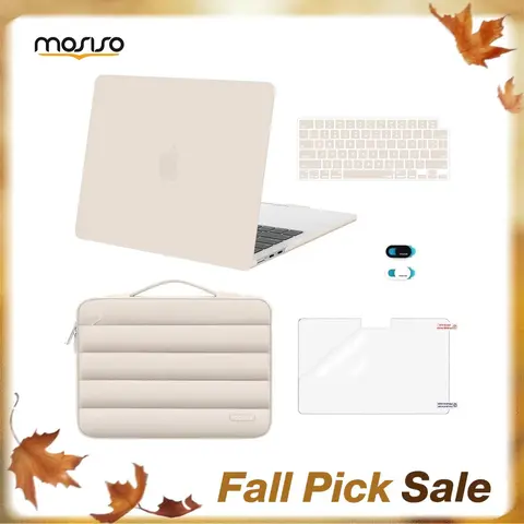 MOSISO Flexible Hard Plastic Laptop Case Bundle for 13.6in MacBook Air (2026 M5,2025 M4,2024-2022 M3/M2;A3449,A3240&A3113&A2681) - Anti-Slip Puffy Commuting/Daily Work Bag, Flexible Keyboard Cover, Webcam Cover, Screen Protector, Bottom Ventilation